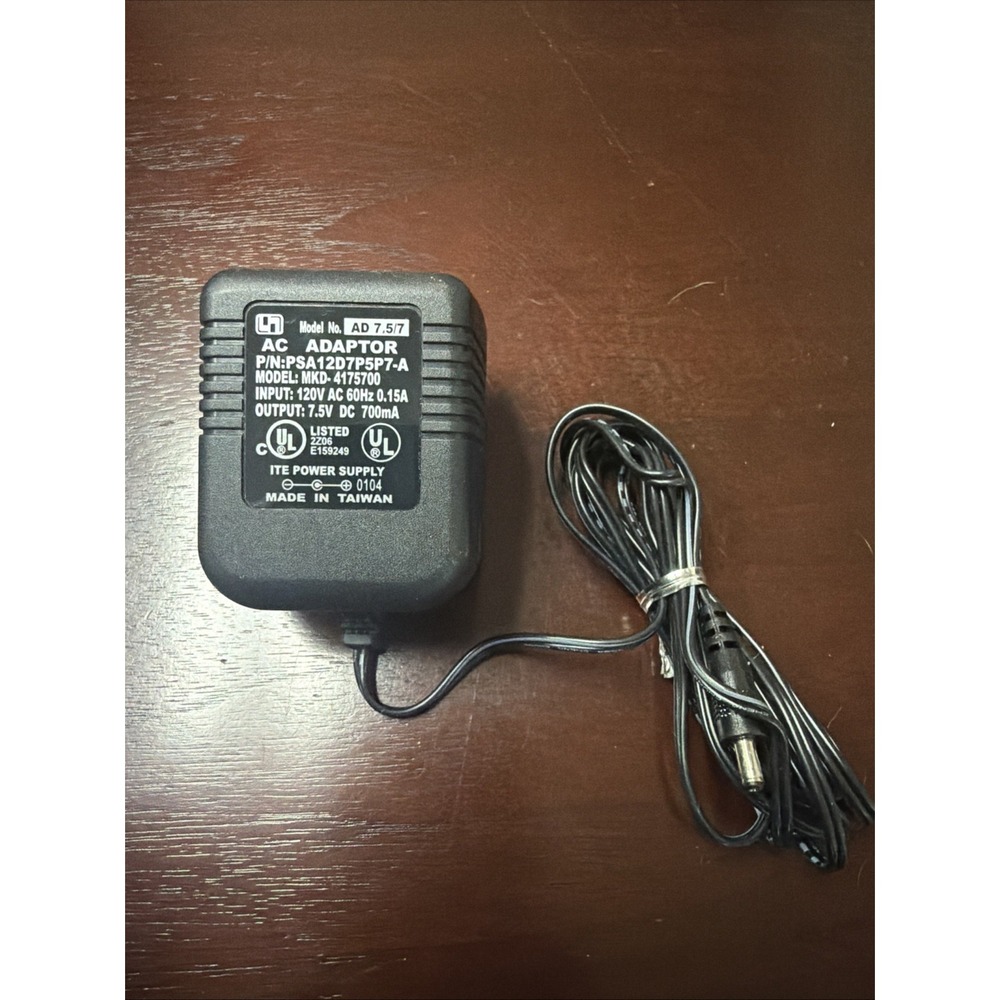 ITE Power Supply AC Adaptor MKD-4175700 7.5V 700mA Power Cord Black